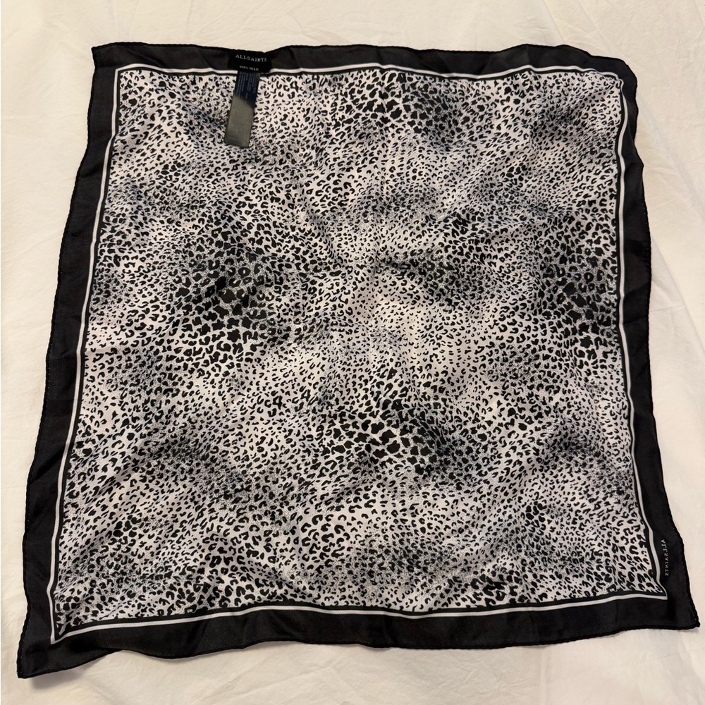 All saints  Black and White Animal Print silk Scarf no tags 20”x20”